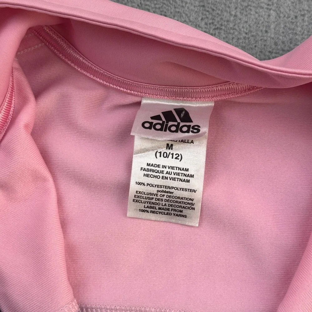 Adidas Track Jacket Girls Size Medium 10/12 Pink Striped Full Zip‎ Activewear